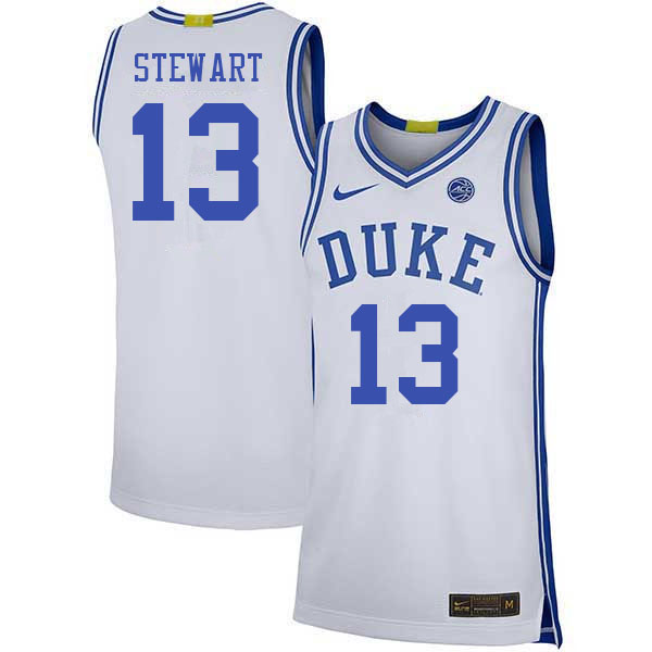 Men #13 Sean Stewart Duke Blue Devils College Basketball Jerseys Stitched Sale-White - Click Image to Close